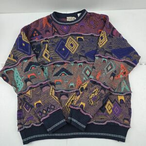Cotton Traders Vintage Coogi Style 3D‎ Knit Sweater Multicolor Abstract Men's L